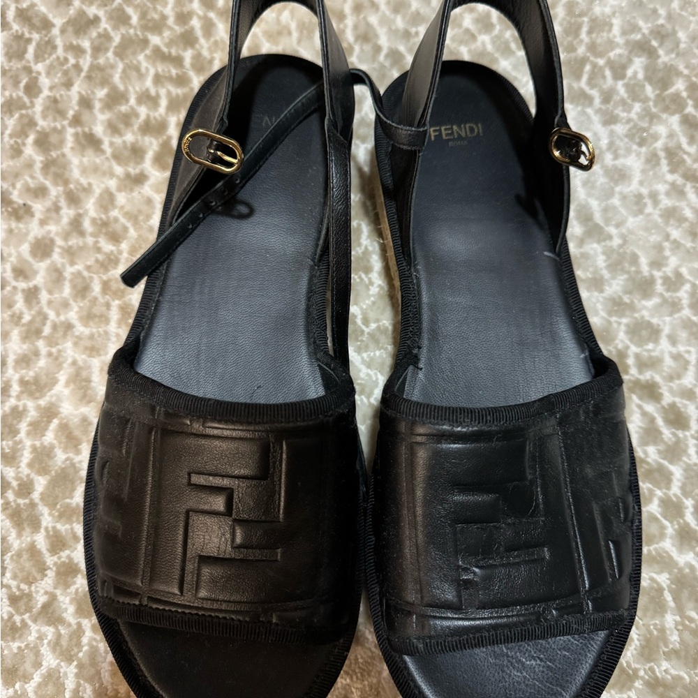 Fendi Black Leather Sandals